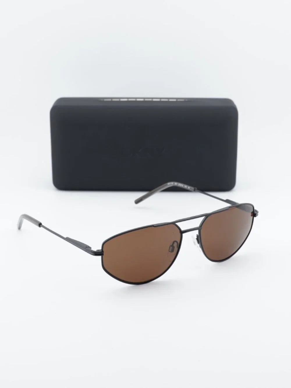 DKNY DK117S 001 Square Sunglasses - Black/Brown